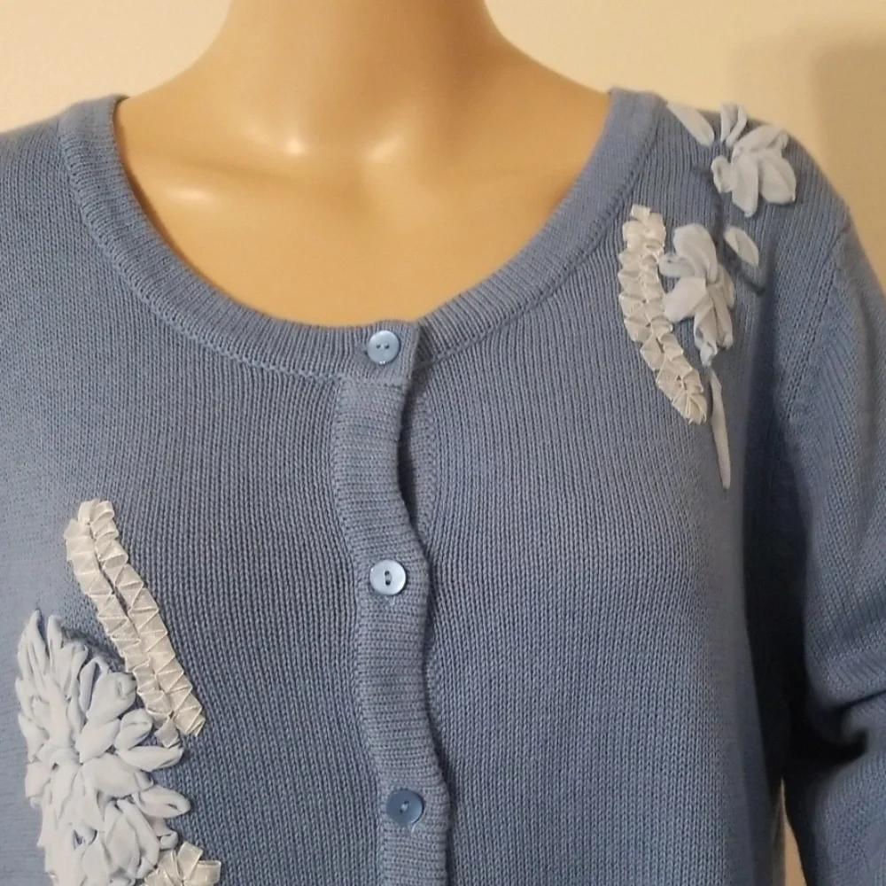 FLORAL RIBBON SOUTACHE! Cardigan | Periwinkle Blue | L | EUC | HIGH QUALITY! - Picture 3 of 7